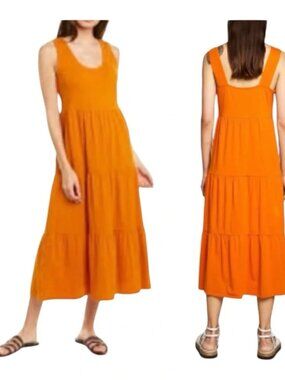 J.CREW Tiered Tank Maxi Dress, 100% Cotton, Bronze Orange, Women's Size Small